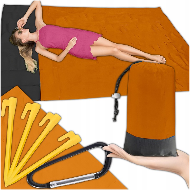 Saltea plaja si picnic XXL KRUMAD 210x200 cm, impermeabila, usoara, cu husa si cuie de fixare, covoras outdoor pentru camping