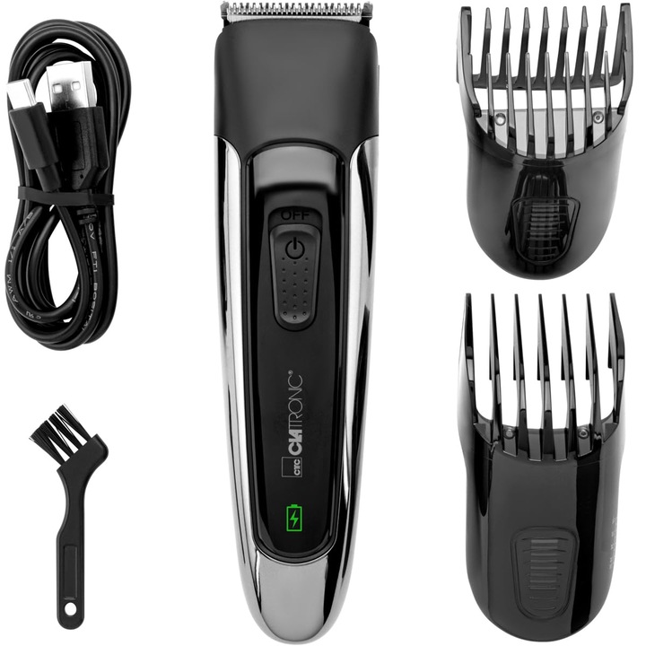 Aparat de tuns Clatronic® 1-30mm, Cap de ras din otel inoxidabil, 16 lungimi, Durata de viata a bateriei pana la 100 de minute, Aparat de tuns barbati, Trimmer barba barbati, Aparat de tuns barba, Trimmer HSMR 3827