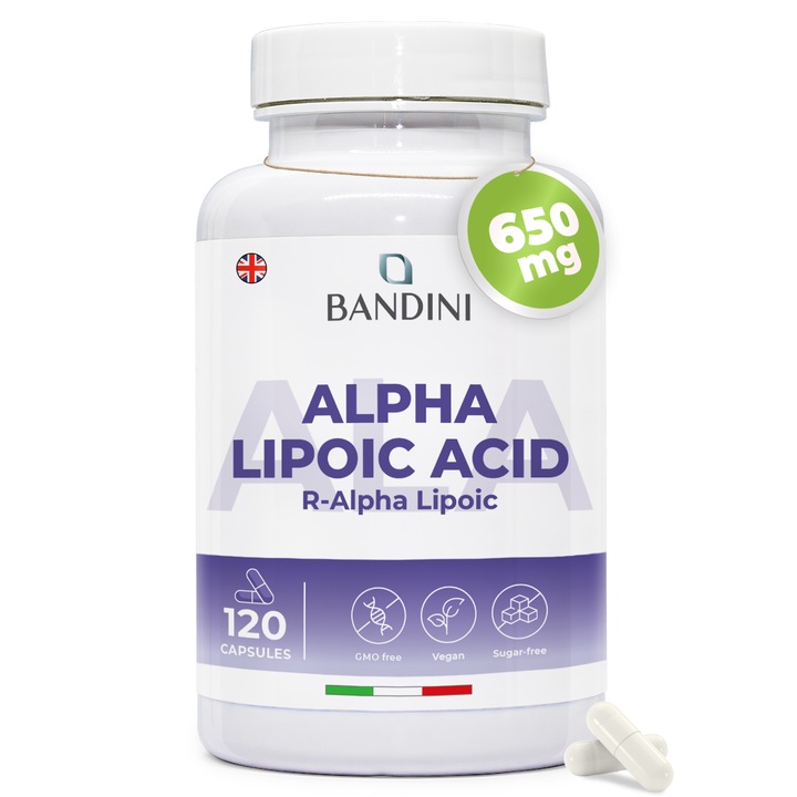 Supliment alimentar, Bandini, Acid Alfa-Lipoic 650mg, vegan, 120 capsule