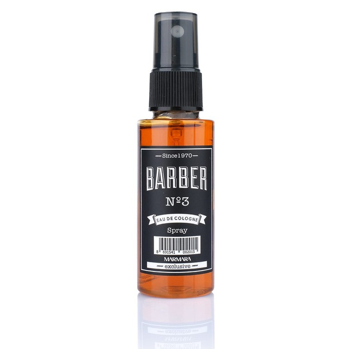Apă de colonie aftershave Marmara Barber No.3, 50ml, recipient din plastic cu pulverizator, pentru ten sensibil