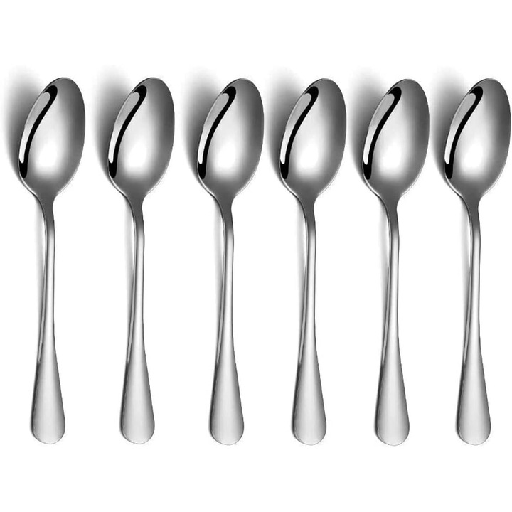 Rozsdamentes acél evőeszköz készlet, 6 darab 13,7*3cm kanál, ezüst evőeszközök, családi vacsorához