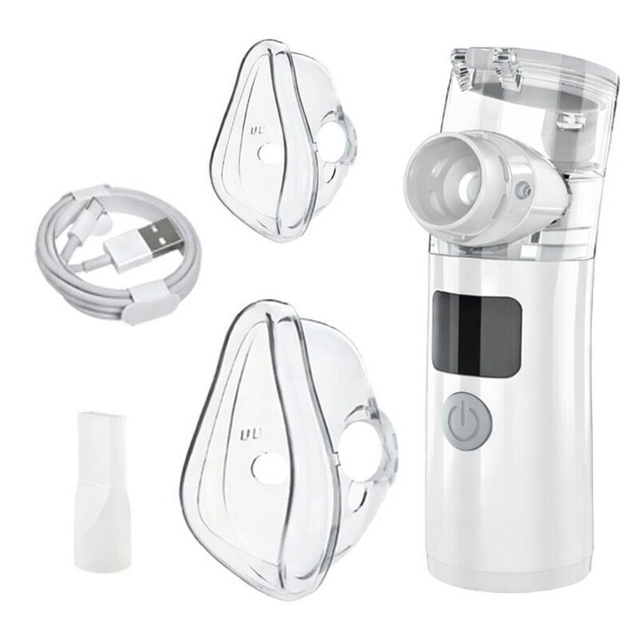 Aparat Aerosoli Portabil OLOEY®, Nebulizator cu 3 Moduri Nebulizare, Afisaj LED, Reincarcabil 1100mAh, Ultra Silentios, Masca Adulti & Copii | Pentru Acasa, Calatorii, Sistem Respirator