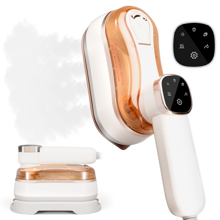 Преносима парна ютия OLOEY® 2 в 1, 1300W, Бързо загряване за 20 секунди, 180 мл резервоар, 180° сгъваема, LCD дисплей, 3 режима на пара | За пътуване, дрехи, ризи, дома, бяла