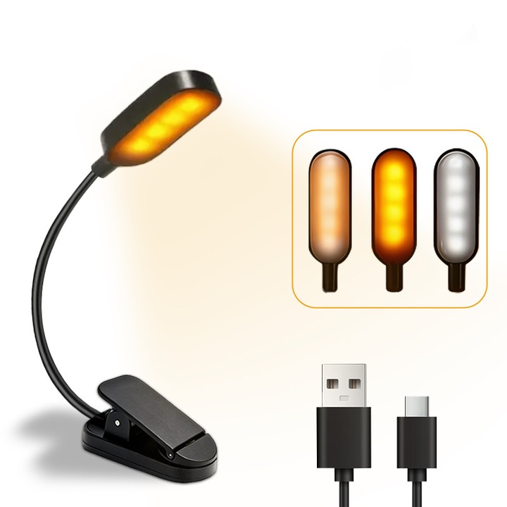 LED мини настолна лампа за защита на очите, Aiorber, преносима лампа за четене и учене, три цветови температури, USB зареждане, 600 mAh, регулируема/фиксирана, Жълта