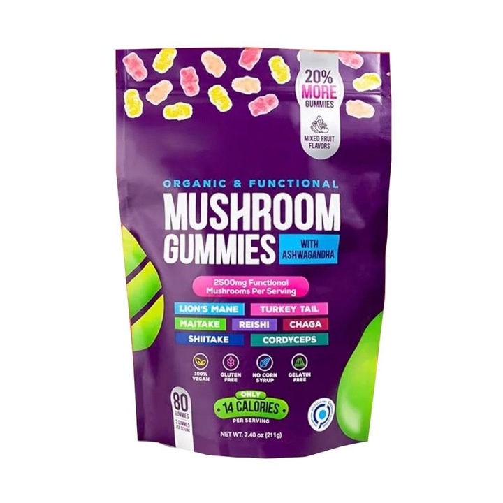 Supliment Alimentar cu Extracte Naturale | Imunitate, Anti-imbatranire si Rezistenta la Oboseala | Gumati Ciuperci cu Vitamine | 80 Bucati, Provizie 1 Luna