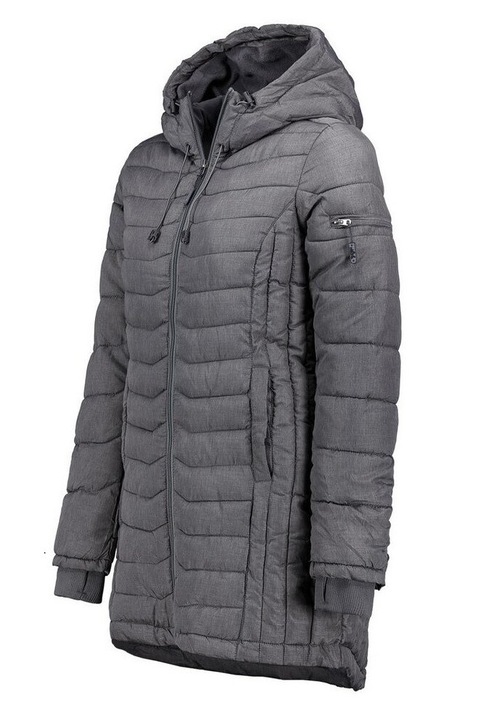 Geacă matlasată de damă Sublevel, gri melanj, L, cu buzunare pe ambele părți, cu glugă căptușită