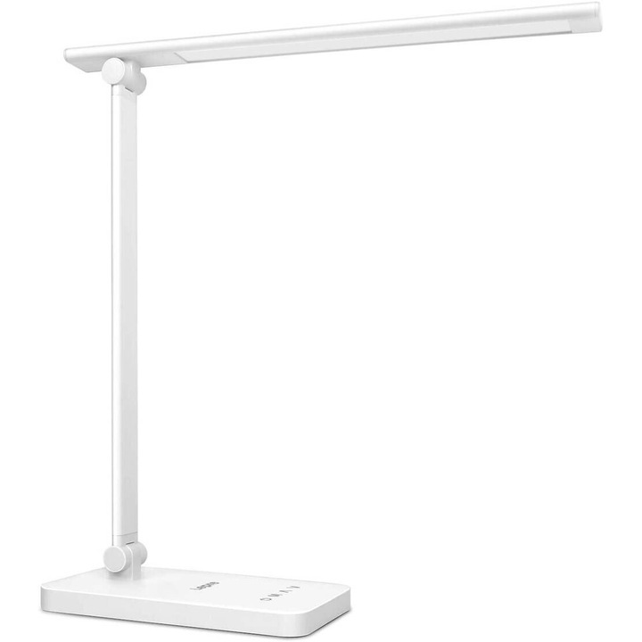 Lampa LED de Birou 9 W, 800 lm, Control Touch, 3 Moduri Temperatura Culoare, Reglare Intensitate, Iluminare Confortabila Pentru Citit, Studii, Lucru – Alb