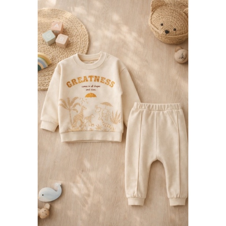 Trening bebe 2 piese din bumbac moale bluza cu imprimeu si pantaloni confortabili