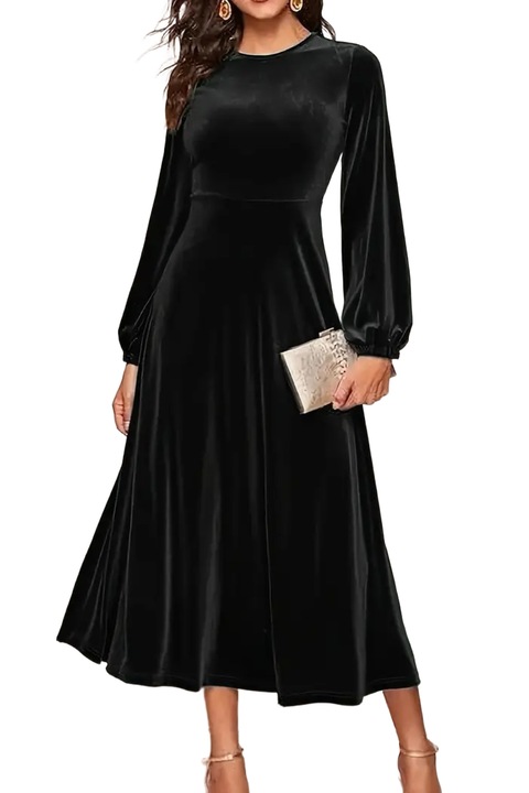 Рокля VOGUET 1990, Дълга, Кадифе, Черен