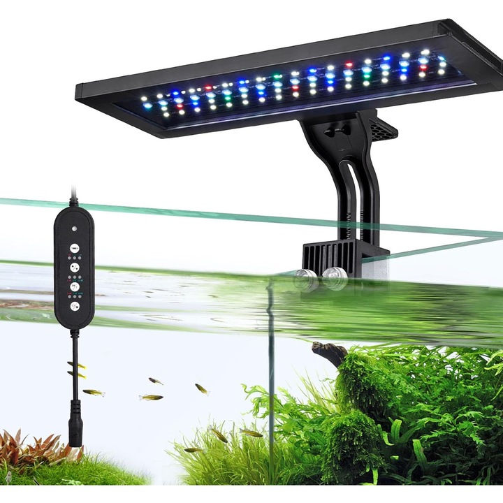 Lumina LED acvariu 18W, Socodox, 8 culori, spectru complet, montare clip-on pentru sticla de pana la 0.75in, pentru acvarii de 12-24in