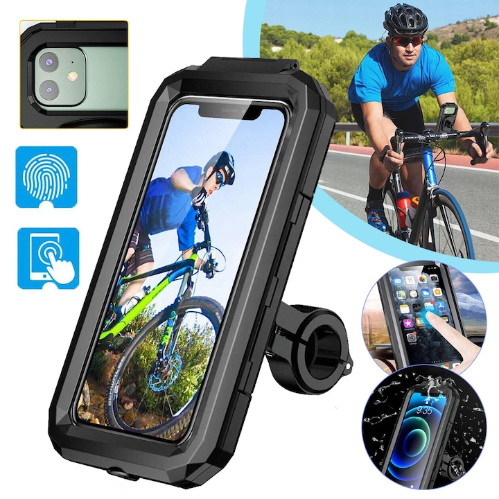 Suport Telefon Motocicleta Impermeabil, Rotire La 360°, Suport Mobil Telefon Ghidon Bicicleta Anti-Vibratii, Suport Telefon Mobil Moped Cu Ecran Tactil Pentru Smartphone De La 5 "5" Pana La 6 "8"