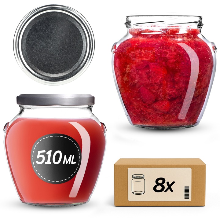 Sloi de sticla KADAX 510 ml, set de 8 bucati, capacitate mare, transparent, 9x10,5cm