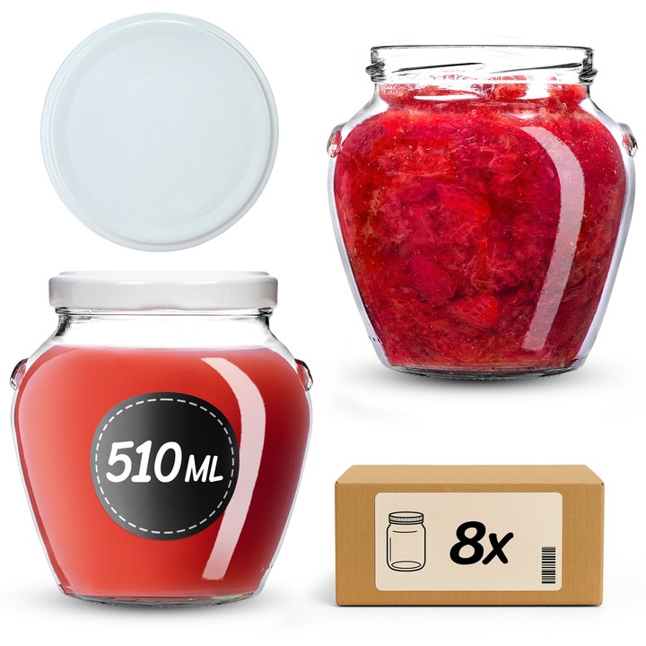 Sloi din sticla KADAX 510 ml, set de 8 bucati, capacitate mare, transparent, 9x10,5cm