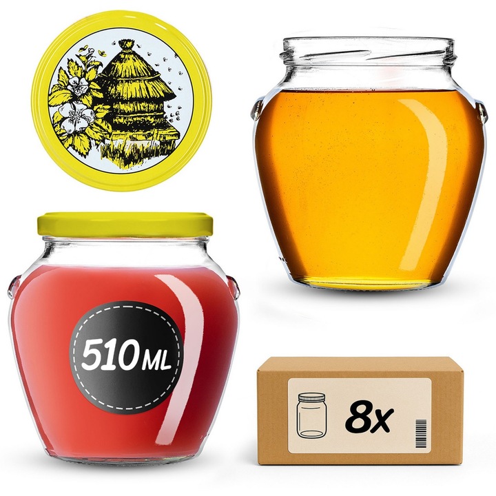 Sloi din sticla KADAX 510 ml, set de 8 bucati, capacitate mare, transparent, 9x10,5cm