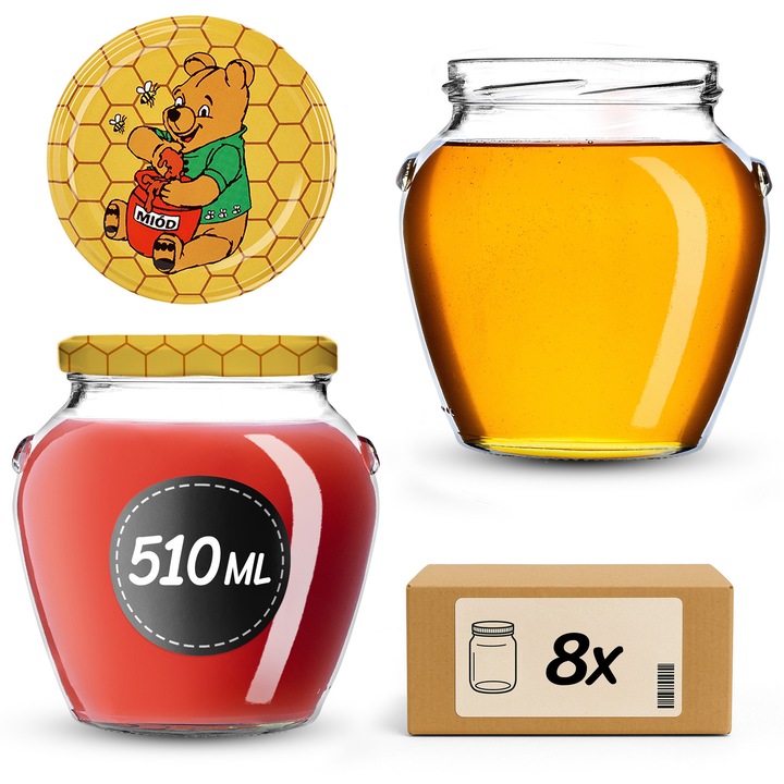 Sloi din sticla KADAX 510 ml, set de 8 bucati, capacitate mare, transparent, 9x10,5cm