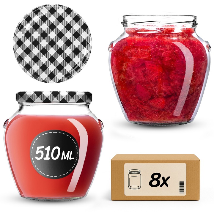 Sloi din sticla KADAX, 510 ml, set de 8 bucati, capacitate mare, transparent, 9x10,5cm