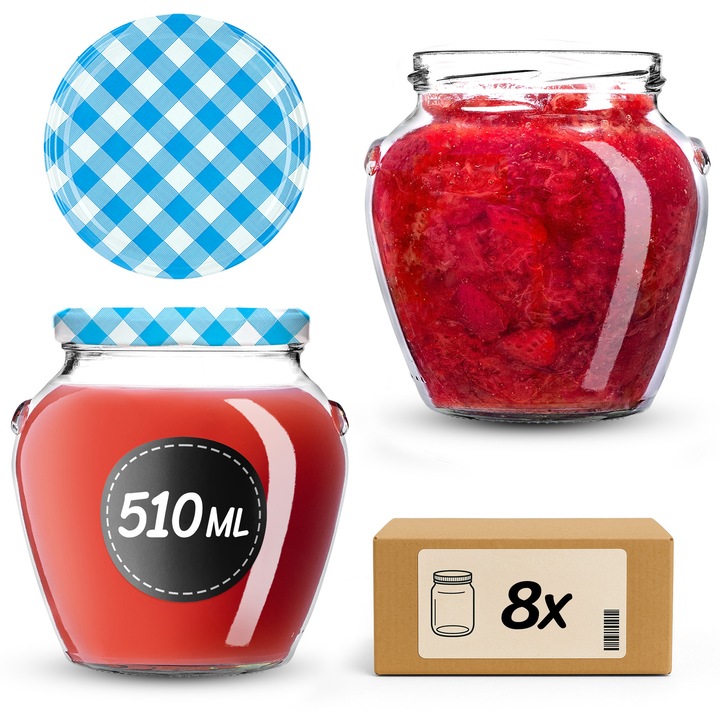 Sloite din sticla KADAX, 510 ml, set de 8 bucati, capacitate mare, transparent, 9x10,5cm