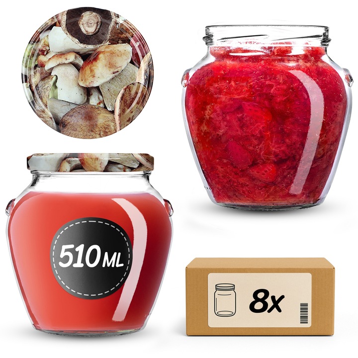 Sloite din sticla KADAX 510 ml, set de 8 bucati, capacitate mare, transparent, 9x10,5cm