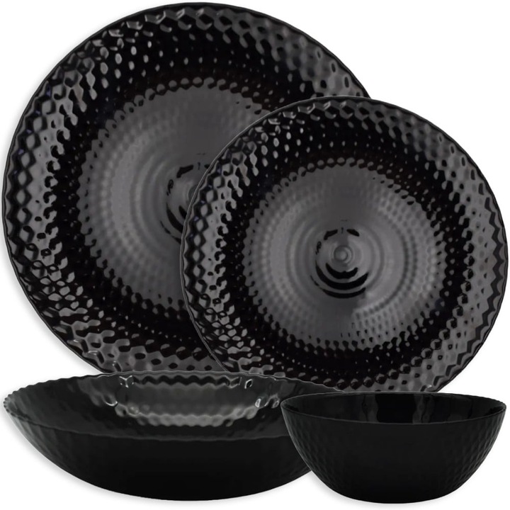 Set de cina GierekHoff Diamond, 24 piese, farfurii negre, boluri de salata pentru 6 persoane