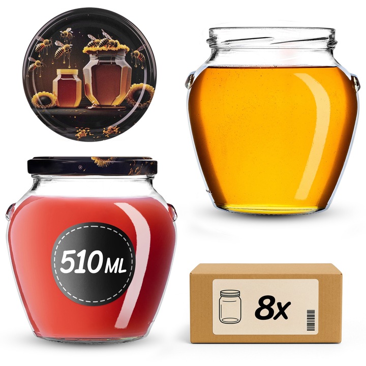 Sertar sticla KADAX, 510 ml, set 8 bucati, transparent, 9x10,5 cm