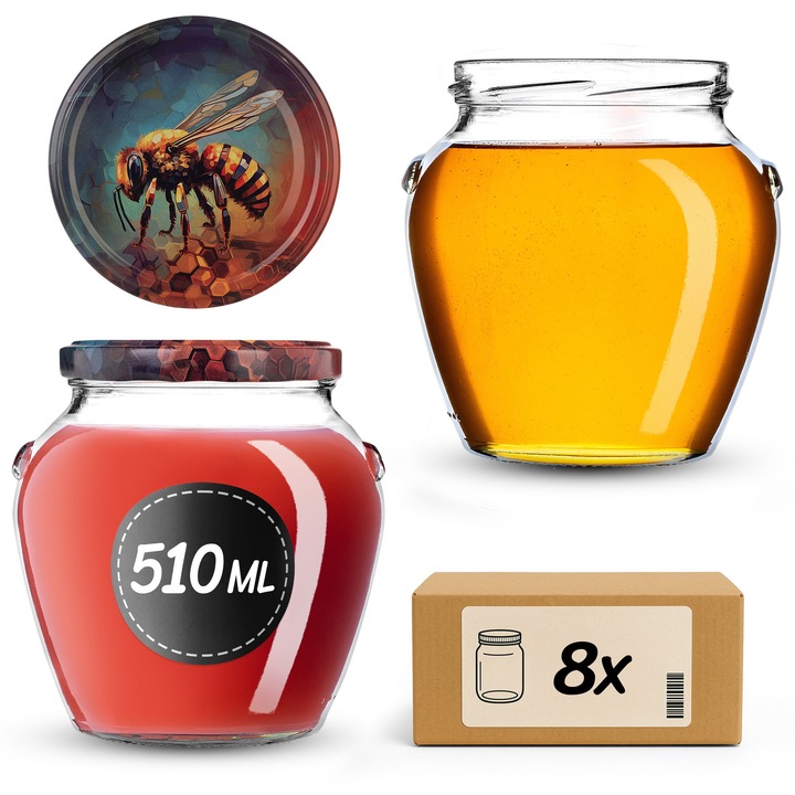 Sloi din sticla KADAX, 510 ml, set de 8 bucati, capacitate mare, transparent, 9x10,5cm