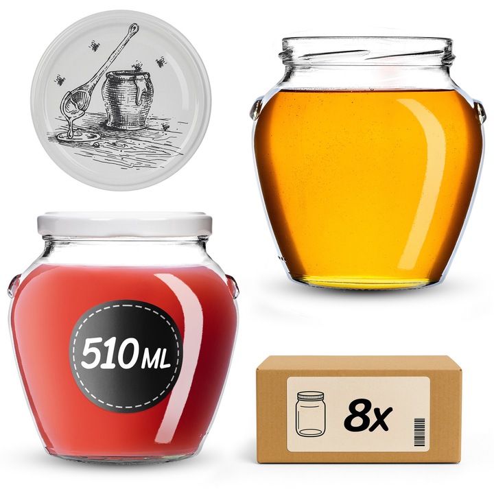 Sertar sticla KADAX, 510 ml, set 8 bucati, transparent, 9x10,5cm