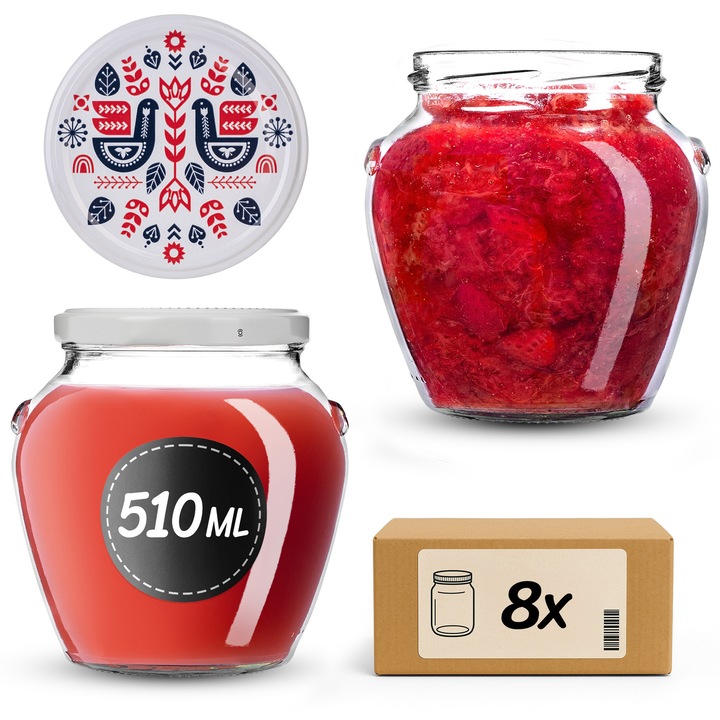 Sloi din sticla KADAX 510 ml, set 8 bucati, capacitate mare, transparent, 9x10,5cm