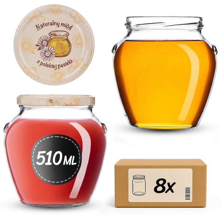 Sloi de sticla KADAX 510 ml, set de 8 bucati, capacitate mare, transparent, 9x10,5cm