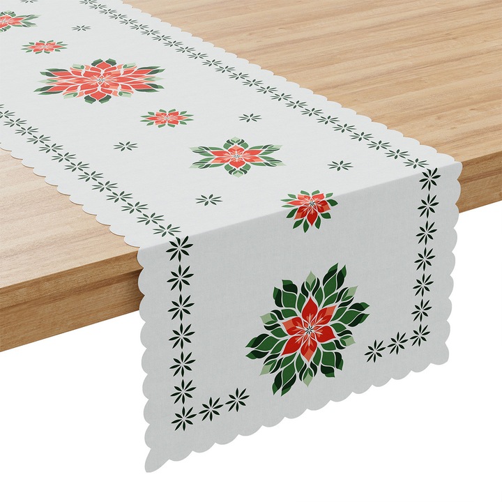 Karácsonyi asztali futó, Népi Mikulás, 38x140 cm, Fehér, Vízálló, Elegáns és modern design, Ideális nappaliba vagy konyhába, Varászlatos ünnepi hangulatot teremt, Tartós és könnyen karbantartható anyag