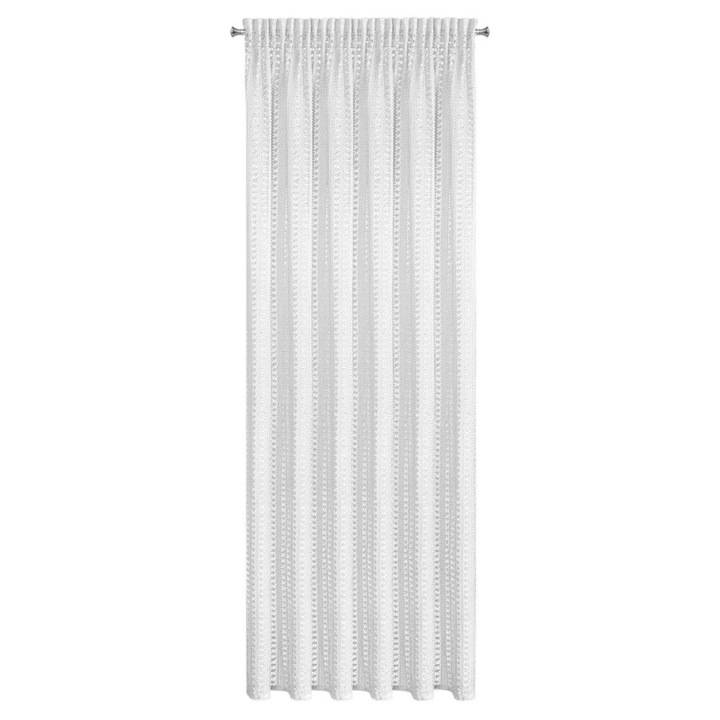 Függöny, Eurofirany, Bonita, 140x270 cm, Fehér, Geometriai Mintával, Finom Szövetből Szalaggal és Alagúttal, Elegáns és Modern Dizájn, Könnyed Textúra, Ideális Nappaliba vagy Hálószobába, Fényesítő Hatás