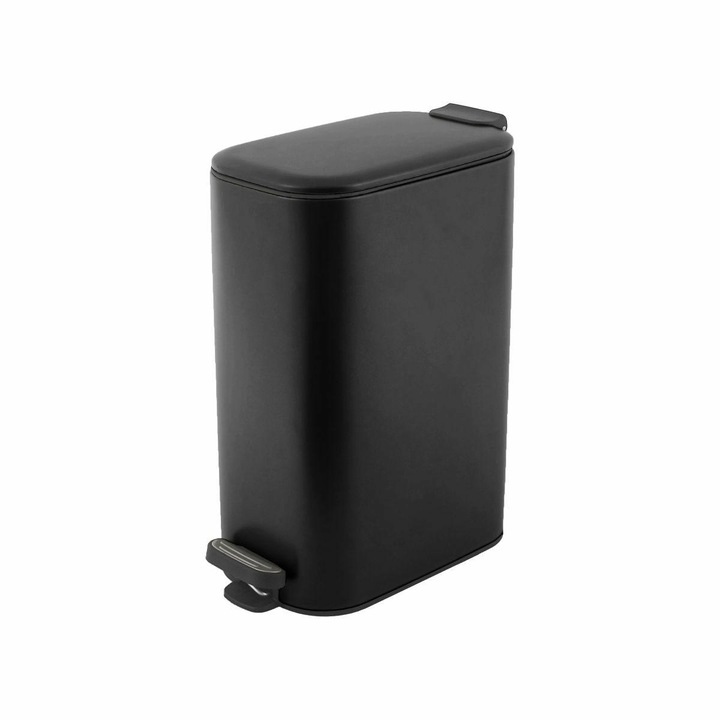 Szemeteskuka, Estia, Slim, 30 L, Matt Fekete, Acélból, Soft Close Mechanizmussal, Halk Záródású és Pedálos, Keskeny Kialakítás Szűk Helyekre, Kivehető Belső Tartállyal, Modern és Tartós Stílus