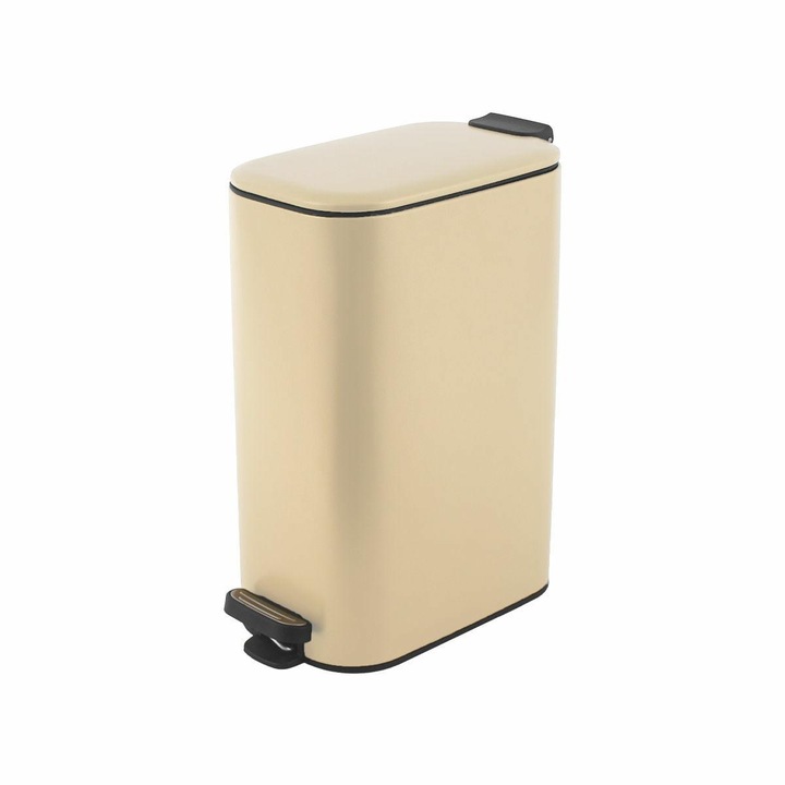 Cos Gunoi, ESTIA, Slim Matte Ivory, Otel Vopsit Electrostatic, Mecanism Peda Cu Inchidere Lenta Soft Close, Galeata Interioara Detasabila, Design Ingust Ideal Pentru Spatii Inguiste, Rezistent Si Higienic, 30 L, Bej Mat/Ivory