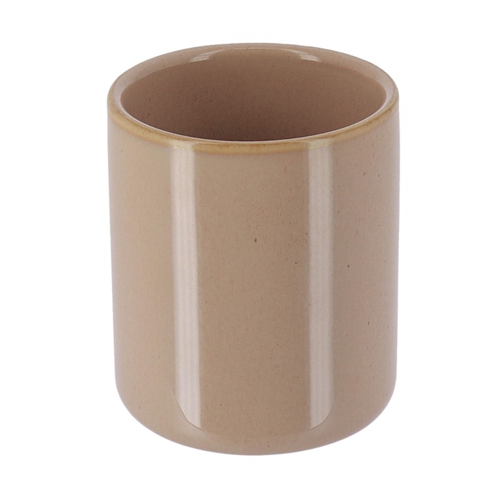 Pahar Periute Dinti, TENDANCE, Shevron, 200 g, Bej, Gresie Lacuita Cu Aspect Lucios, Design Modern Si Cald, Structura Stabila Si Rezistenta, Ideal Pentru Organizare Baie, Material Durabil Usor De Curatat, Accesoriu Multifunctional