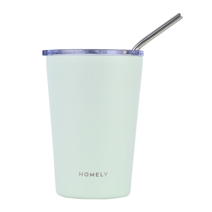 Cana Termos, Estia, Seafoam, 400 ml, Mint, Otel Inoxidabil Cu Pai Metalic Si Perie, Mentine Temperatura Pana La 6 Ore, Invelis Mat Anti-Alunecare, Design Modern Si Usor, Ideala Pentru Masina Birou Sau Plaja, Capac Transparent Inclus