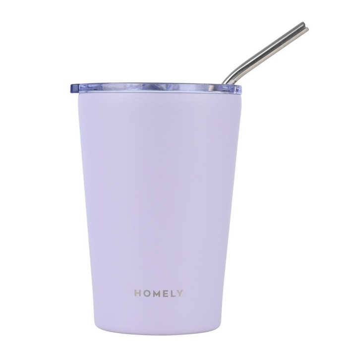 Cana Termos, Estia, Lavender Fog, 400 ml, Lavanda, Otel Inoxidabil Cu Pai Metalic Si Perie, Izolare Termica Durabila, Invelis Rezistent La Zgarieturi, Design Modern Si Elegant, Ideala Pentru Masina Birou Sau Plimbari, Stil Minimalist