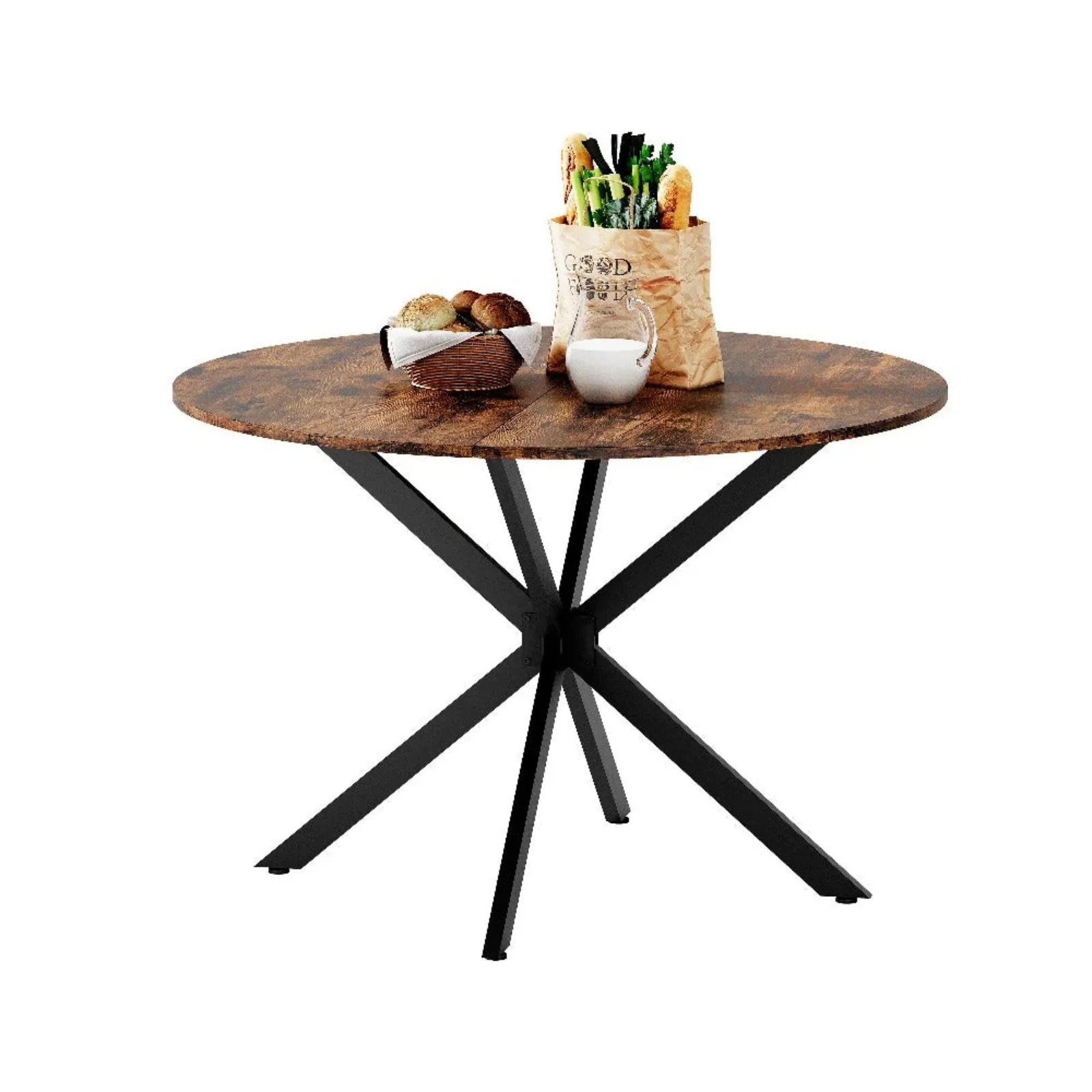 Masa rotunda, stil industrial, Ø120 cm, picioare X-Format, maro