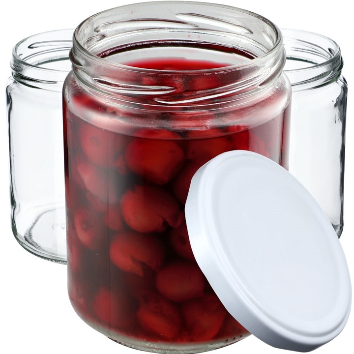 Borcane KADAX 540ml, set 8 buc, sticla, capac 82mm, rezistente la temperaturi ridicate, usor de curatat