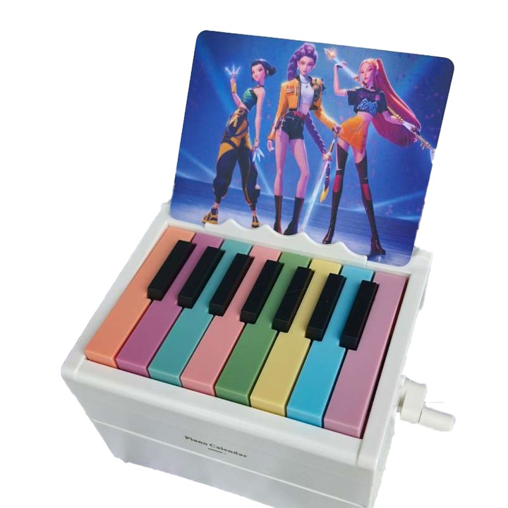 Pian de jucarie, Zimilo, Calendar, Witch Hunter, 15 taste, mecanism manual de extragere a cartilor, lumini incorporate, volum reglabil, conectivitate Bluetooth, jucarie pentru copii, 12×9×9 cm, alb