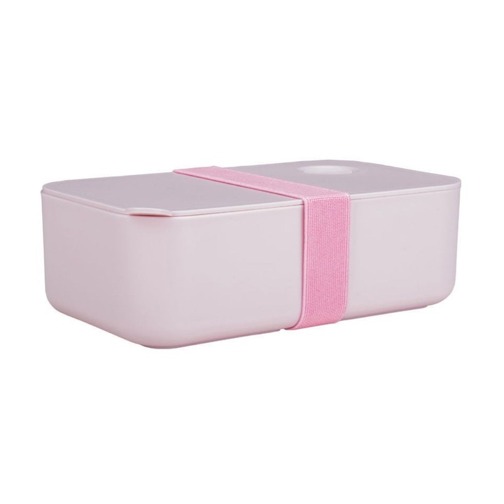 Caserola Lunch Box, ESTIA, Rose Quartz, 1000 ml, Roz Cu Compartiment Detasabil Si Banda Elastica, Recipient Alimentar Ideal Pentru Scoala Sau Birou, Compatibil Microunde Si Congelator, Plastic Fara BPA, Design Modern Si Practic