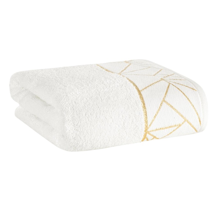 Törölköző, EUROFIRANY, Cleo, 50x90 cm, Krém, Dekoratív Geometrikus Mintás Pamut, 500 g/m2 Súly, Puha és Nedvszívó Textúra, Modern Design Fürdőszobába vagy SPA-ba, Gondosan Kidolgozott Szélek, 100% Természetes Pamut, Prémium Minőség