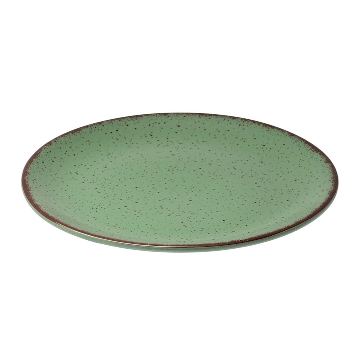 Lapos Tányér Porcelán, ESTIA, Terra Green, 21 cm, Matt Zöld, Modern Texturált Megjelenésű és Pöttyös Design, Megerősített Élek a Tartósságért, Mosogatógépben és Mikrohullámú Sütőben Használható, Ideális Főételekhez