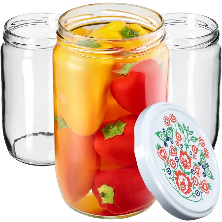 Borcane KADAX 720ml set 8 buc, 82mm, cu capace, transparente