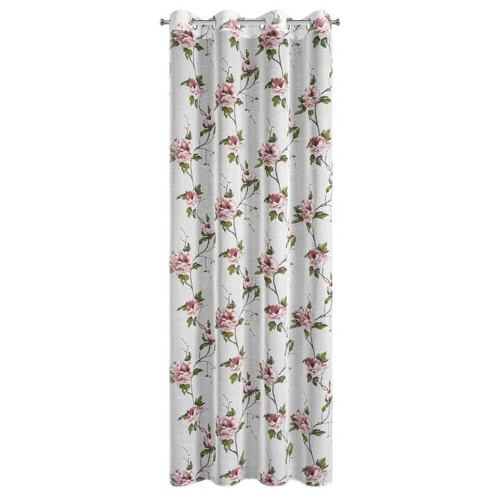 Готова Завеса, RUTH, EUROFIRANY, 135x250 см, Бяла, Етамина С Деликатен Флорален Мотив, Захващане На Халки, Полупрозрачен Полиестерен Материал, Романтичен И Елегантен Дизайн За Хол Или Спалня, Естествен И Лек Вид