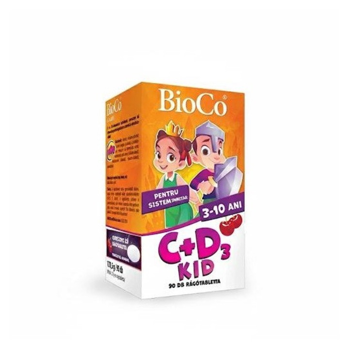 Supliment alimentar Vitamina C+D3 pentru copii, 90 comprimate masticabile, Bioco