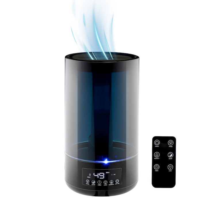 Umidificator cu ultrasunete Galaxy, Capacitate 9,6 litri/zi, Ecran LCD, Afisaj electronic umiditate, Setare digitala, Timer, 3 Trepte