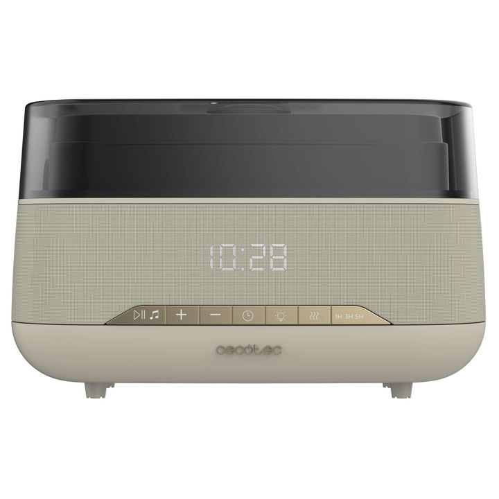 Cecotec PureAroma 1300 ultrahangos párásító aromadiffúzorral. 300 ml, Hydra Speaker, Bluetooth hangszóró, LED fény, 5 órás időzítő, 3 párásítási mód, aromaterápia, fedél