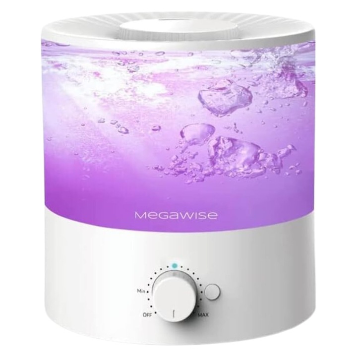 Umidificator de umplere superior AROEVE 5L, umidificator cu ultrasunete in ceata rece dormitor cu difuzor de ulei esential, duza rotativa 360°, lumina de noapte 28dB, timp de functionare 50H, pentru camera bebelusului, plante
