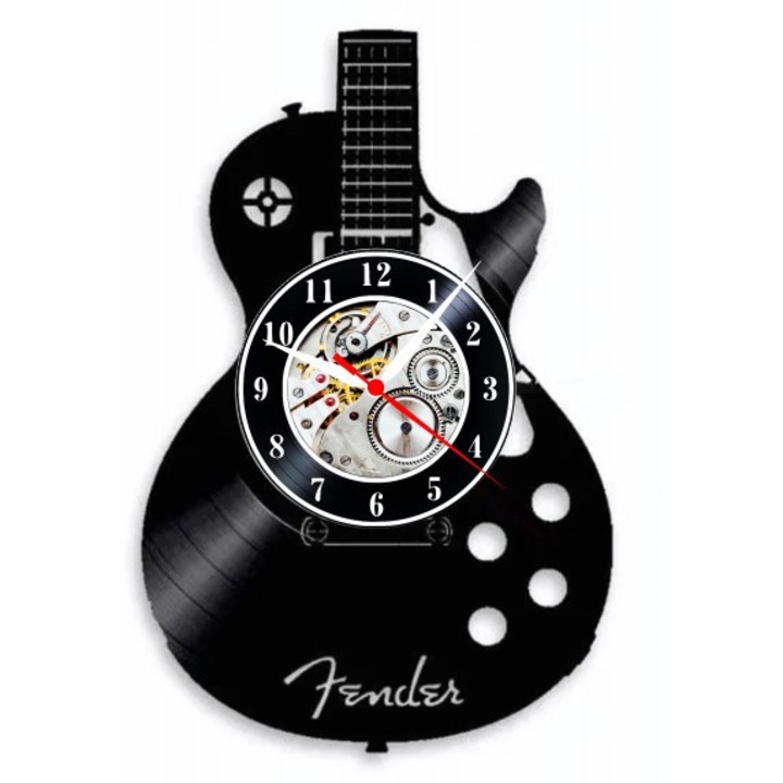 Dekoratív falióra "Fender Guitar", vinyl lemezből készült (Vinyl Record), Elektromos Gitár design