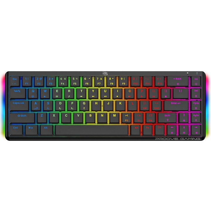 Безжична гейминг клавиатура Proove AFK – механична, RGB, BT / 2.4GHz / USB-C, 68 клавиша, батерия 1500mAh, черна