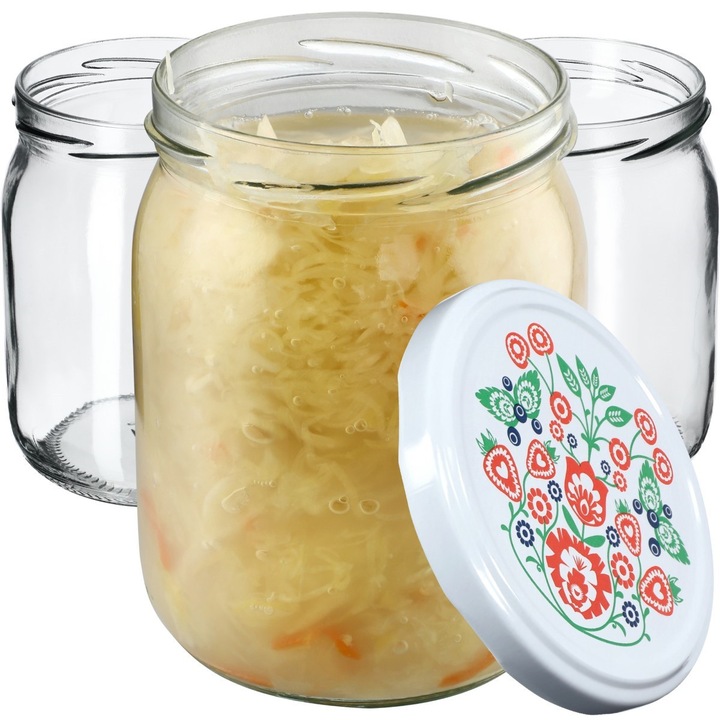 Set borcane cu capac KADAX 540ml, 8 buc, sticla rezistenta, deschidere 82mm, pentru conserve si dulceata